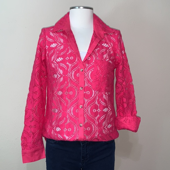 Anthropologie Maeve Slim Pink Button Down Top Size 4 - Picture 2 of 14